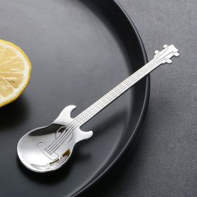 1pc Guitar Shaped Spoon; Creative Stainless Steel Guitar Shaped Coffee Stirring Spoon; Milk Tea Dessert Pastry Ice Cream Spoon; Gift; Kitchen Acc