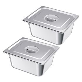VEVOR 2 Pack Stainless Steam Hotel Pans, 1/2 Size Table Steam Pans With Lids, 6 Inch Deep