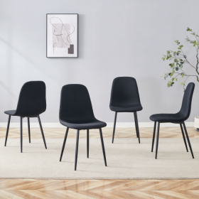 Luxury Simple Chair - Set Of 4 BLACK Linen-Cotton Material High Resilience Dining Chair With Metal Black Leg.Integral Metal Leg Architecture,Suit (Color: Black)