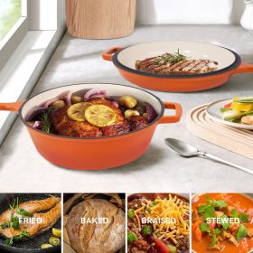 Enamel cast iron soup pot with handle, suitable for ceramic, gas, induction cooker or barbecue grill (Color: Orange)